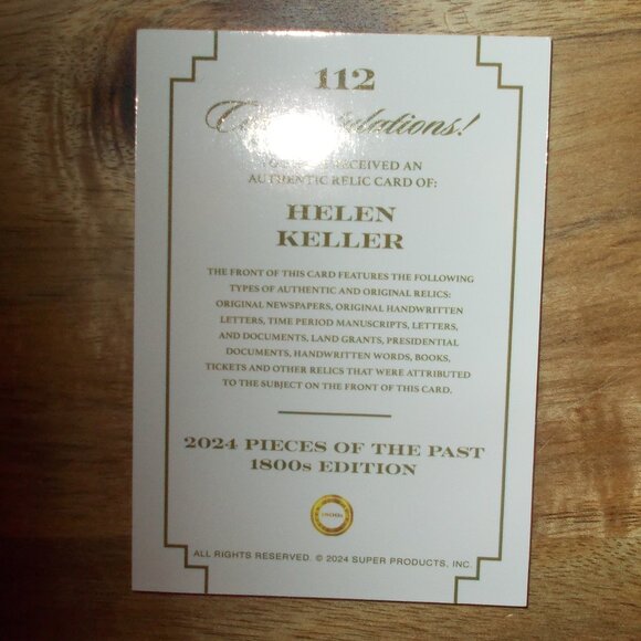 2024 Pieces Of The Past 1800s Edition Helen Keller Relic - Picture 2 of 2